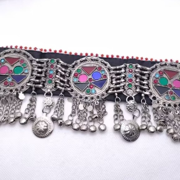Tribal Necklace  Afghan Necklace, Boho Silver Choker Necklace - Picture 2 of 5